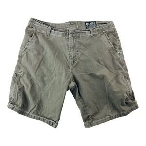 Kuhl Greenish Brown Vintage Patina Dye Cotton Nylon Cargo Shorts Mens Size 36X11